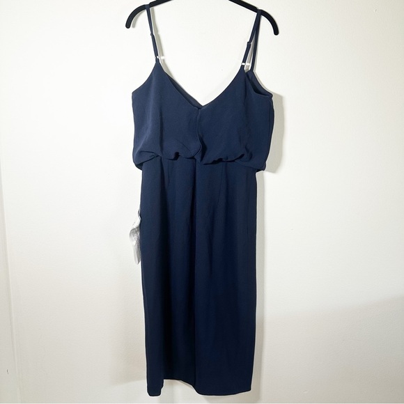 NWT Dress the Population Alondra Blouson Sheath Dress Midnight Navy Blue Medium - Picture 3 of 14